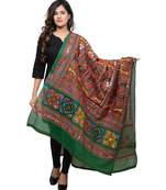 Women's Pure Cotton Aari Embroidery & Foil Mirrors Dupatta (Bharchak VIP) Dark Green  - VIP05