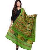 Women's Pure Cotton Aari Embroidery & Foil Mirrors Dupatta (Bharchak VIP) Parrot Green - VIP06