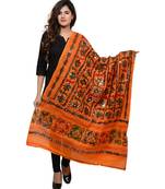 Women's Pure Cotton Aari Embroidery & Foil Mirrors Dupatta (Bharchak VIP) Light Orange - VIP07
