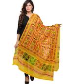 Women's Pure Cotton Aari Embroidery & Foil Mirrors Dupatta (Bharchak VIP) Lemon Yellow - VIP08