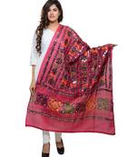 Women's Pure Cotton Aari Embroidery & Foil Mirrors Dupatta (Bharchak VIP) Pink - VIP09