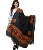 Women's Pure Cotton Real Mirrorwork & Hand Embroidery Dupatta (Kuchi Lehriya) Black - KCH01