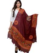 Women's Pure Cotton Real Mirrorwork & Hand Embroidery Dupatta (Kuchi Lehriya) Maroon - KCH04