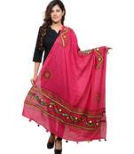 Women's Pure Cotton Real Mirrorwork & Hand Embroidery Dupatta (Kuchi Lehriya) Pink - KCH09