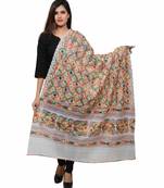 Women's Pure Cotton Aari Embroidery & Foil Mirrors Dupatta (Rasna) White - RSN02