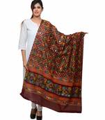 Women's Pure Cotton Aari Embroidery & Foil Mirrors Dupatta (Rasna) Maroon - RSN04