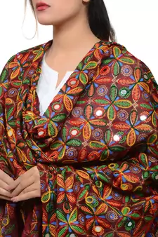 Women's Pure Cotton Aari Embroidery & Foil Mirrors Dupatta (Rasna) Maroon - RSN04