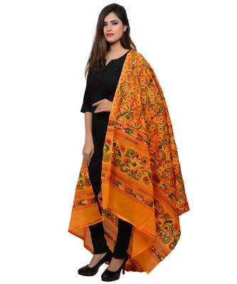 Women's Pure Cotton Aari Embroidery & Foil Mirrors Dupatta (Rasna) Light Orange - RSN07 2