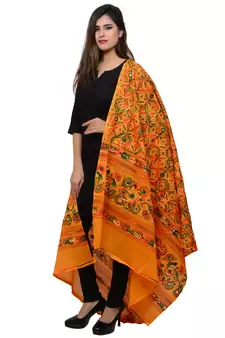 Women's Pure Cotton Aari Embroidery & Foil Mirrors Dupatta (Rasna) Light Orange - RSN07
