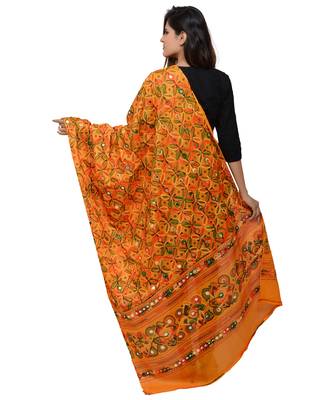 Women's Pure Cotton Aari Embroidery & Foil Mirrors Dupatta (Rasna) Light Orange - RSN07 3