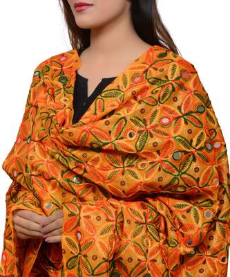 Women's Pure Cotton Aari Embroidery & Foil Mirrors Dupatta (Rasna) Light Orange - RSN07 4