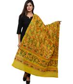Women's Pure Cotton Aari Embroidery & Foil Mirrors Dupatta (Rasna) Lemon Yellow - RSN08