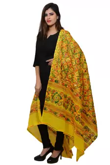 Women's Pure Cotton Aari Embroidery & Foil Mirrors Dupatta (Rasna) Lemon Yellow - RSN08