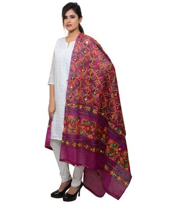 Women's Pure Cotton Aari Embroidery & Foil Mirrors Dupatta (Rasna) Magenta Violet - RSN10 2