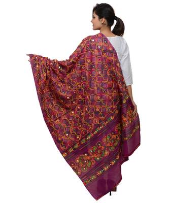 Women's Pure Cotton Aari Embroidery & Foil Mirrors Dupatta (Rasna) Magenta Violet - RSN10 3