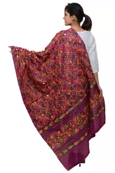 Women's Pure Cotton Aari Embroidery & Foil Mirrors Dupatta (Rasna) Magenta Violet - RSN10