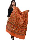 Women's Pure Cotton Aari Embroidery & Foil Mirrors Dupatta (Rasna) Tangy Orange - RSN11