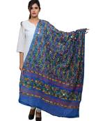 Women's Pure Cotton Aari Embroidery & Foil Mirrors Dupatta (Rasna) Blue - RSN12