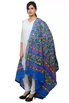 Women's Pure Cotton Aari Embroidery & Foil Mirrors Dupatta (Rasna) Blue - RSN12
