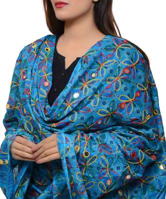 Women's Pure Cotton Aari Embroidery & Foil Mirrors Dupatta (Rasna) Turquoise - RSN13 4