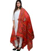 Women's Pure Cotton Real Mirrorwork & Hand Embroidery Dupatta (Kutchi Trikon) Red - TKN03