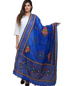 Women's Pure Cotton Real Mirrorwork & Hand Embroidery Dupatta (Kutchi Trikon) Blue - TKN12