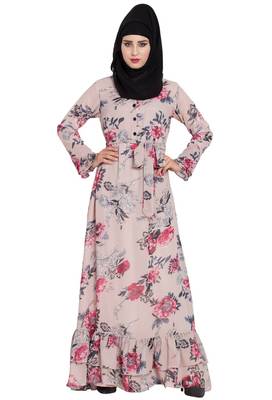 BEIGE PRINTED GEORGETTE ABAYA 1