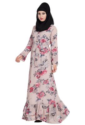 BEIGE PRINTED GEORGETTE ABAYA 2
