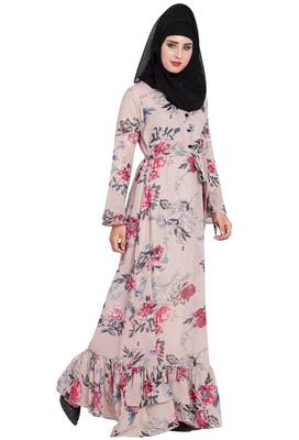 BEIGE PRINTED GEORGETTE ABAYA 3