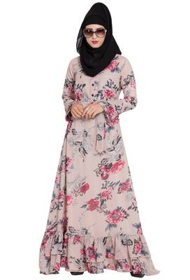 BEIGE PRINTED GEORGETTE ABAYA 4