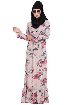 BEIGE PRINTED GEORGETTE ABAYA 5