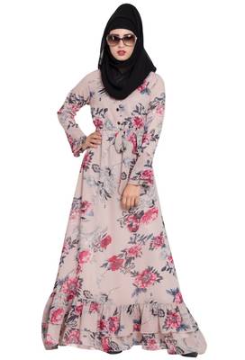 BEIGE PRINTED GEORGETTE ABAYA 6