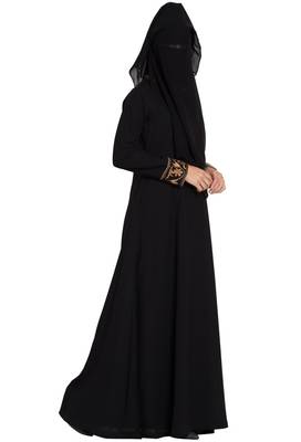 Black Embroidered Nida Abaya 3