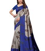Blue Printed Silk Saree With Blouse