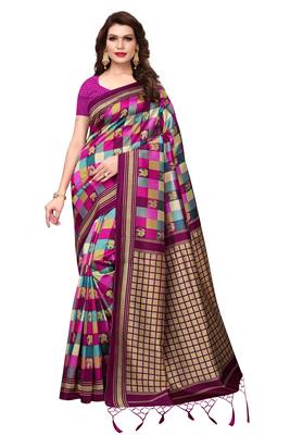 Pink Printed Silk Saree With Blouse 1