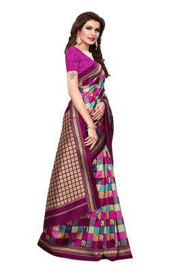Pink Printed Silk Saree With Blouse 3