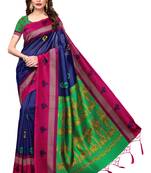 Blue Printed Silk Saree With Blouse