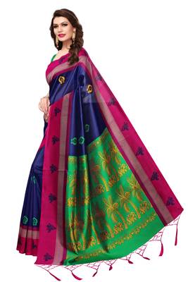 Blue Printed Silk Saree With Blouse 2