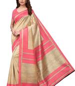 Cream Printed Silk Saree With Blouse