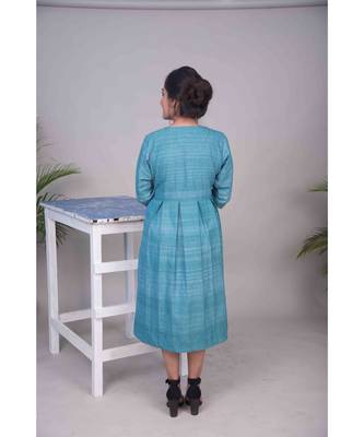Turquoise Pleated Gota Patti Aari Work Dress 4