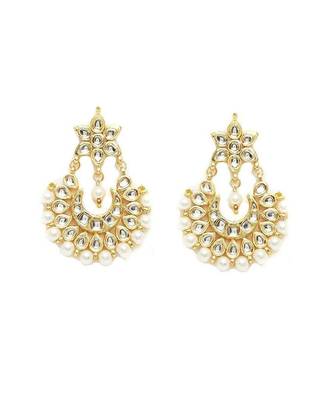 White Kundan Brass Earrings 1