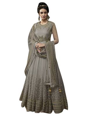 Grey embroidered net salwar with dupatta 1