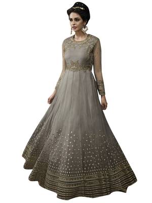 Grey embroidered net salwar with dupatta 2