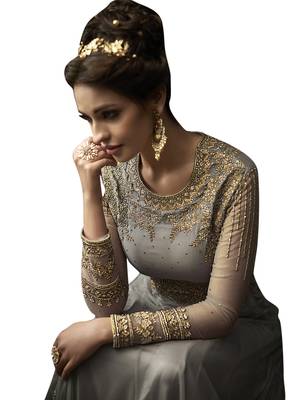 Grey embroidered net salwar with dupatta 3