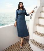 Blue Embroidered Satin Kurti