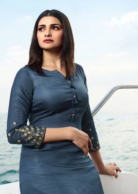 Blue Embroidered Satin Kurti 2