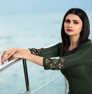 Olive Embroidered Satin Kurti 2