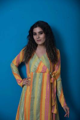 Green multicoloured khadi cotton angarkha kurta 3