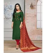 Green & Red Uppada Silk Women's Salwar Suit With Banarasi Dupatta