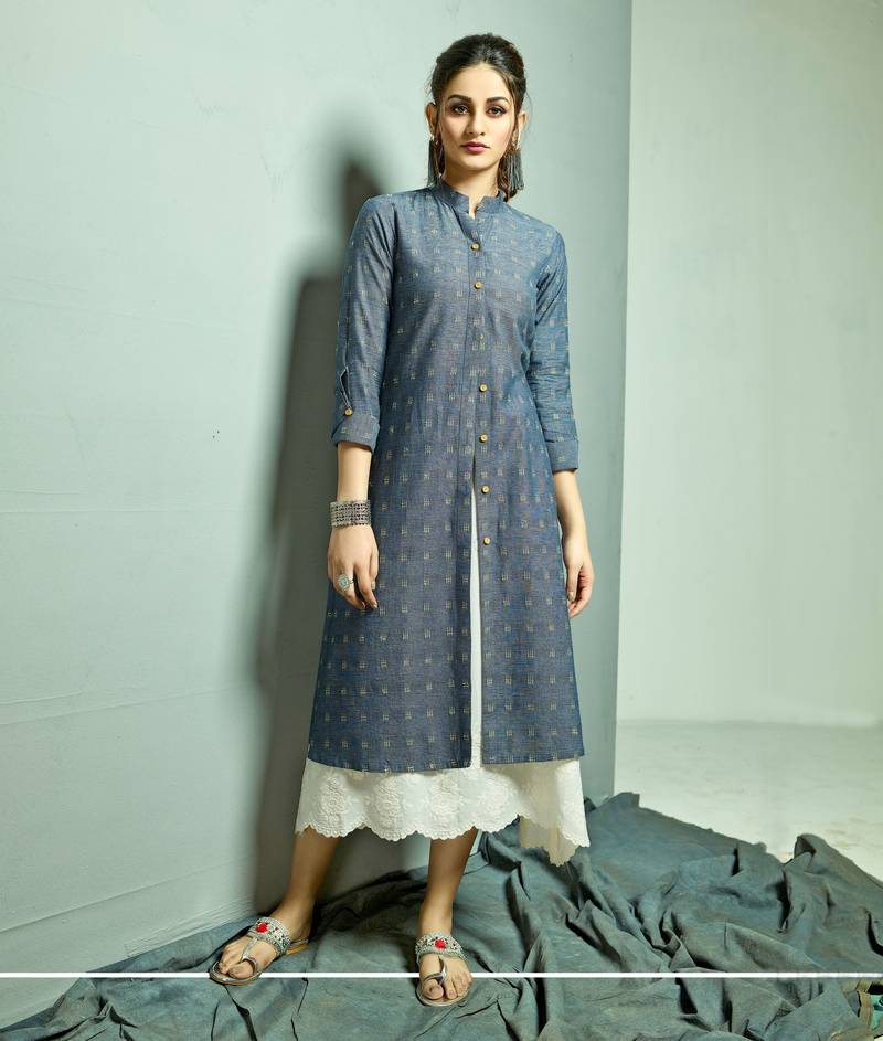 White Printed Cotton Kurti - Real Saree - 2906223